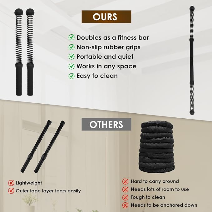 Ropeless Battle Ropes, 2-in-1 Weighted Cordless Ropes for Home Gym, Black | Portable design for strength building, HIIT & low-impact cardio. Versatile exercise equipment for men & women