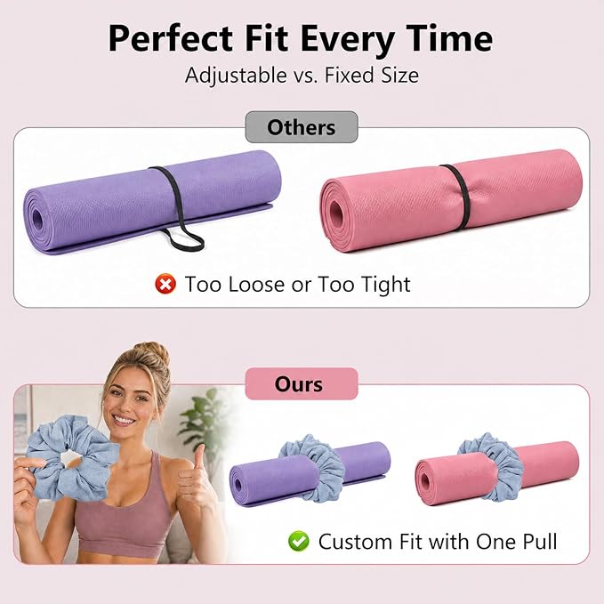 Yoga Mat Scrunchie Yoga Mat Strap Carrier Pilates Mat Holder | Holds Your Yoga Mat in Style, Adjustable & Stretchy Yoga Mat Band, Fits Most Standard Yoga Mats (mat not included),Yoga Gifts