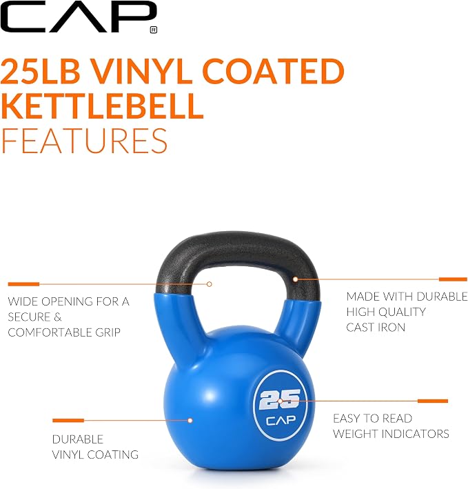 CAP Vinyl Coated Cast Iron Kettlebell, 10-50 LB Home Gym Weight