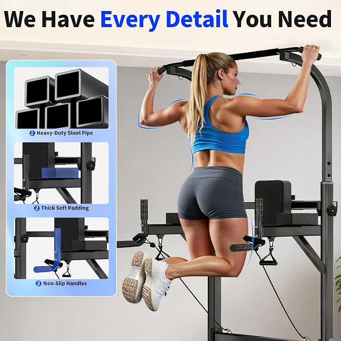 Power Tower Pull Up Bar and Dip Station,Adjustable 86.6 inches | Adjustable Height,Strength Training Equipment,Home Gym Workout,Multi-Function,Space-saving,Easy Assembly,Stable Structure