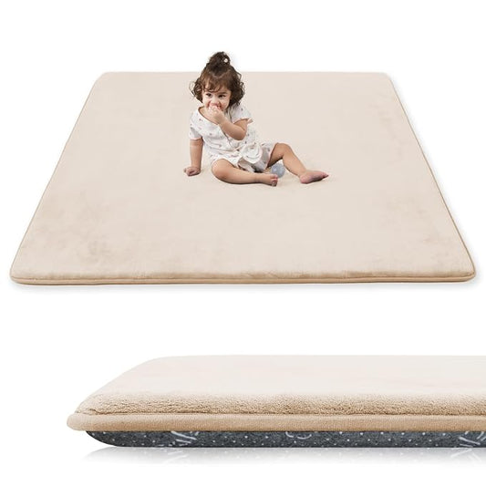 1.3" Thick Baby Play Mat for Floor, 79x79 Foam Play Mats, Beige | Memory Mat for Baby to Play on Floor Waterproof Easy Care with Non-Slip Tummy Time Play Mat for Nursery Playroom Classroom