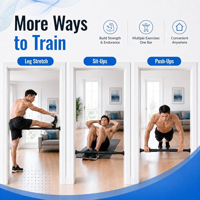 Pull Up Bar for Doorway, Adjustable Door Frame Pull Up Bar with 330 lbs Capacity, No Screw Chin Up Bar for Home Gym Strength Training, Fits 25"–39" Door Frames and Walls