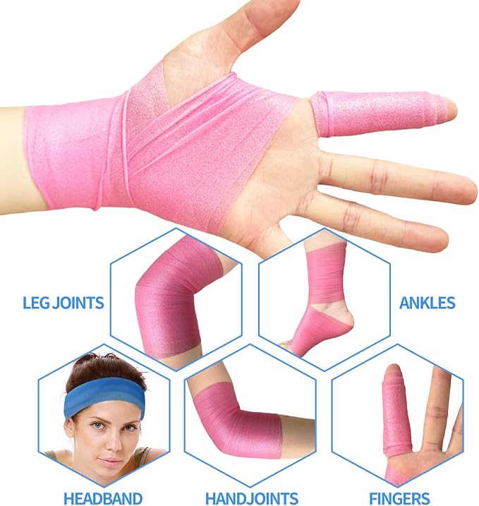 ADMITRY Pre Wrap Tape Athletic,3 Rolls X 22 Yards Pink Prewrap | Headbands for Hair,Foam Underwrap Sports Wrap