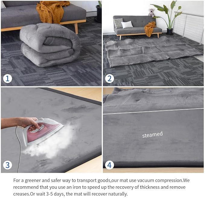 Extra Large 79"x158" Baby Activity Play Mat for Floor, 1.3" Thick Elasti Foam for Tummy Time & Crawling, Non-Slip Nursery Rug for Infants, Toddlers & Kids, Tatami Style Mat for Yoga, Living Room, Classroom & Playroom (Dark Gray)