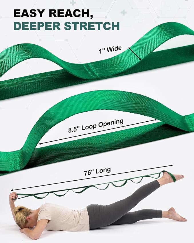 Trideer Non-Elastic Stretching Strap with Loops for Physical Therapy & Rehab, Knee Hip Leg ROM Post-Surgery, Yoga Strap for Stretching, Leg Lifter Strap Mobility Aid, Hamstring Calf Back