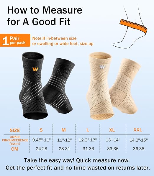 Low-Profile Ankle Braces for Women & Men, Customizable Ankle Compression Sleeve w/Wide Strap, Foot Support Wrap for Plantar Fasciitis Pain Relief, Achilles Tendonitis, Sprain, Black, 1 Pair, L
