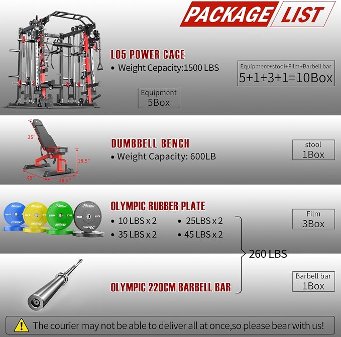 Multi-Purpose Squat Rack,Smith Machine Weight Rack Set with Cable Crossover System, Home Gym Power Racks, Power Racks and Packages