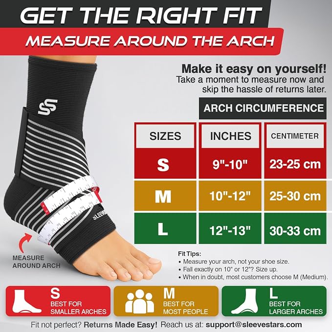 Sleeve Stars Ankle Brace for Women & Men, Ankle Wrap for Sprained Ankle, Compression Sleeve for Plantar Fasciitis Relief, Easy Customizable Support: w/Removable Strap (Single/L:12"-13"/Black)