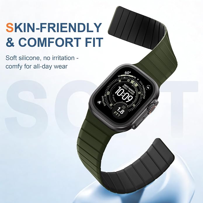 SNBLK Magnetic Band Compatible with Apple Watch Bands for Men 44mm 45mm 46mm 49mm 42mm 41mm 40mm 38mm Women, Secure Silicone Sport Loop Magnet Strap for iWatch Ultra 3 2 1 SE Series 11 10 9 8 7 6 5 4