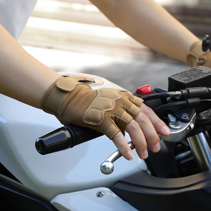 FIORETTO Fingerless Gloves for Men, Breathable Grip Palm Gloves for Motorcycle Riding, Driving, Cycling, Exercise, Workout, Climbing, Hiking and Outdoor Activities M210603