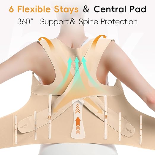 babaka Posture Corrector for Women, Invisible Lightweight Adjustable Back Brace for Upper and Lower Back Pain Relief, Hunchback, Hump, Scoliosis, Thoracic, Spine Corrector Under Clothes (Beige, Large, Waist: 35''-42'')