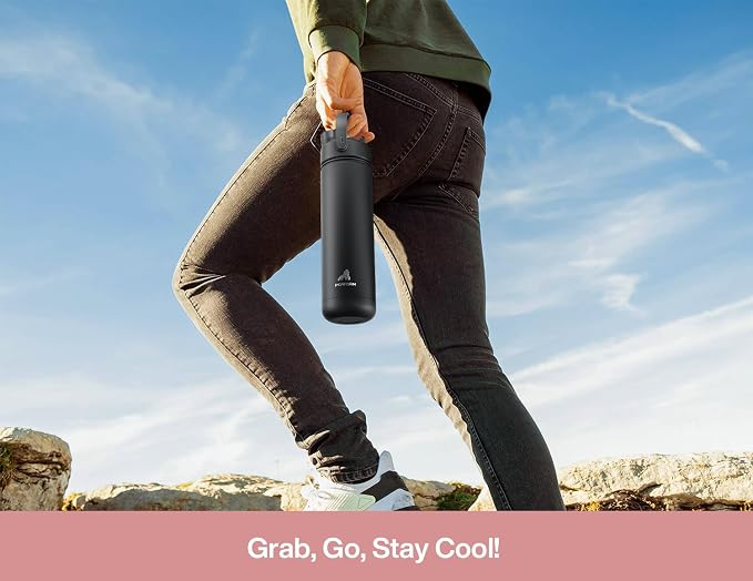 POWCAN 26 oz Insulated Water Bottle with 2-in-1 Straw and Spout Lid, Keep Cold 24H, Leak-Proof, Fits in Car Cup Holder, Stainless Steel Water Bottle for Gift, Holiday, Trip, School (Aflutter in Bloom)