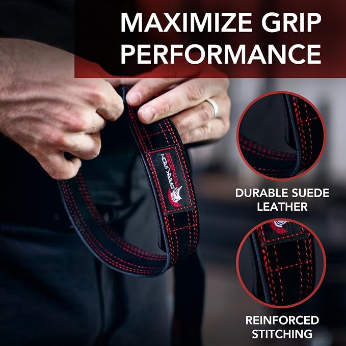 Dark Iron Fitness Wrist Straps for Weightlifting, Heavy Duty Gripping Suede Leather Bands for Men & Women, Support Wraps Gloves Alternative for Power Lifting Weight Strength Training Workouts