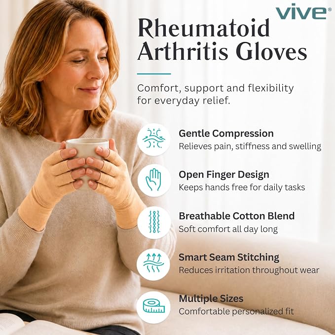 Vive Compression Arthritis Gloves - Comfortable Fit for Men and Women - Open Finger for Rheumatoid, Osteoarthritis, Carpal Tunnel and Computer Typing Pain Relief - Hand and Wrist (X-Small) | Osteoarthritis- Arthritic Joint Pain Relief - Carpal Tunnel W...