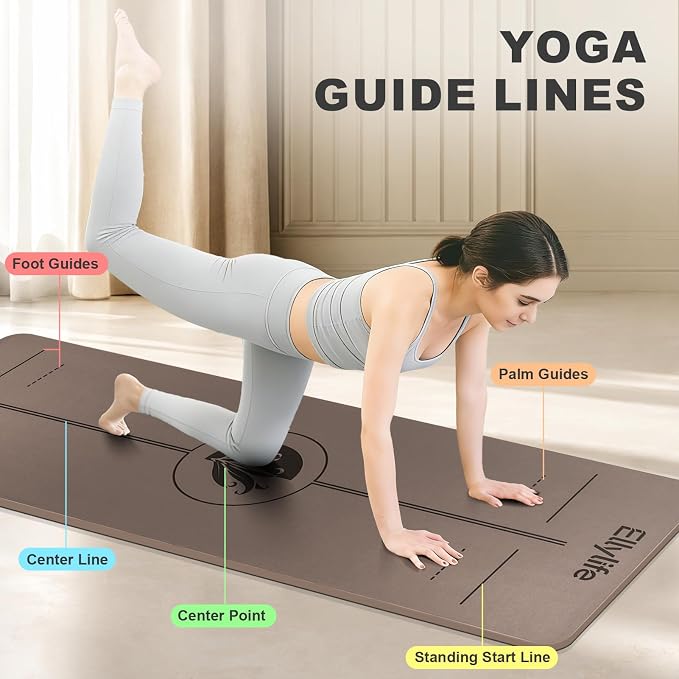 Yoga Mat - Non Slip Natural Rubber Yoga Mat, Alignment Lines, Ultimate Grip | Anti-Tear, Durable & Thick 5mm, Skin-Friendly with Free Carry Strap, Bag, for Yoga, Pilates Fitness and Floor Exercises