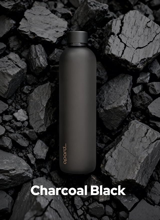 Opard Slim Water Bottle 32oz, Dishwasher Safe Plastic Water Bottle BPA-Free, Leakproof Screw Top, Charcoal Black, Reusable for Travel School Sport Gym Hiking