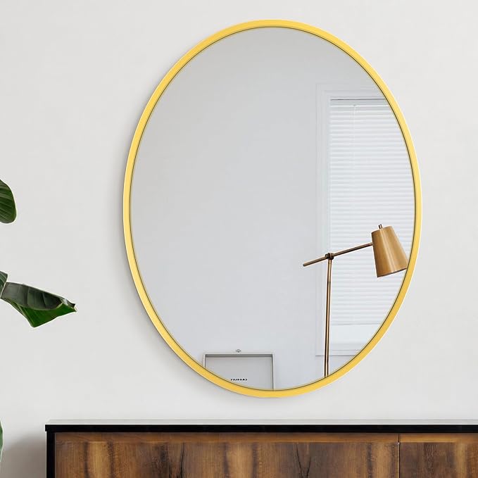 Bathroom Vanity Mirror for Wall, 28''x22'' Gold Oval Bathroom Mirror for Over Sink, Bedroom, Living Room, Entryway, HD Tempered Glass, Wall Mounted Horizontally or Vertically
