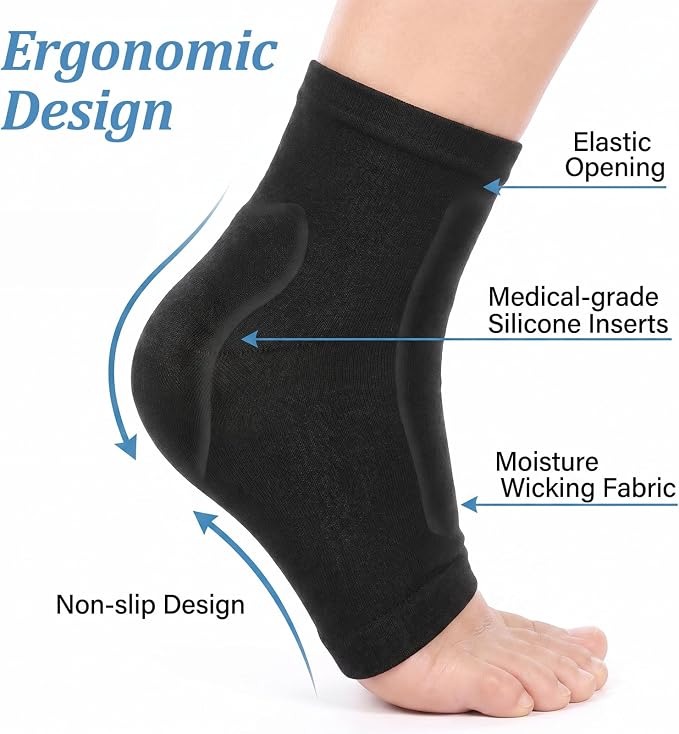 2 Pairs Padded Skate Socks Ice Skating Protection Socks with Gel Pads Ankle | Malleolar Sleeves,for Figure Skating, Roller, Hockey, Boots, Brace, Splints, Shoes, Ankle Support Cushion, Pad Ski Splints