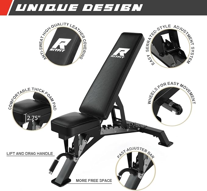 RitFit Power Cage Home Gym Package with Cable Crossover System | 1200LBS Power Rack, Weight Bench, Olympic Barbell & 230LBS Bumper Plates — All-in-One Home Gym