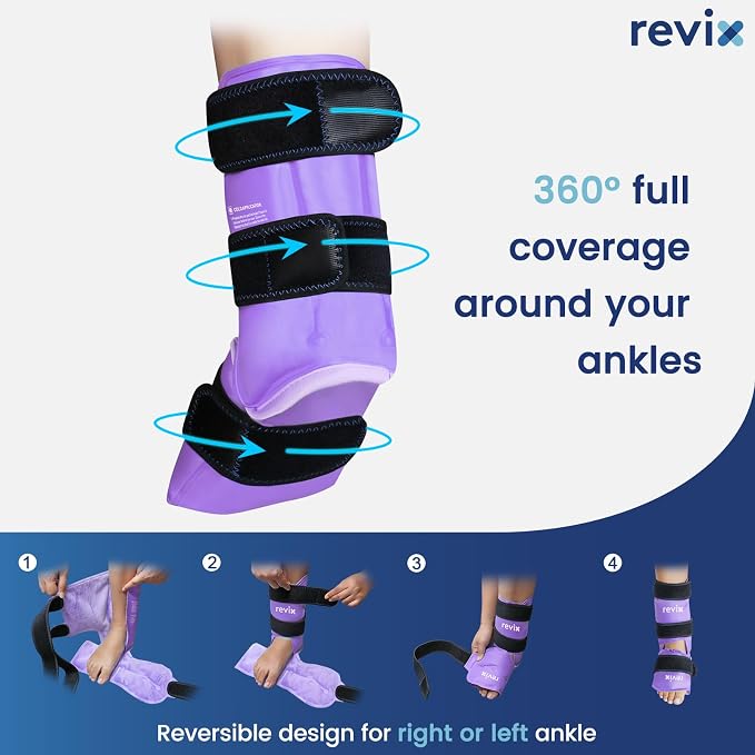 REVIX Ankle Ice Pack Wrap, Reusable Foot Cold Pack, Purple | Ankle Ice Wrap with Soft Plush Lining, Flexible Gel for Plantar Fasciitis, Achilles Tendonitis & Post-Workout Recovery