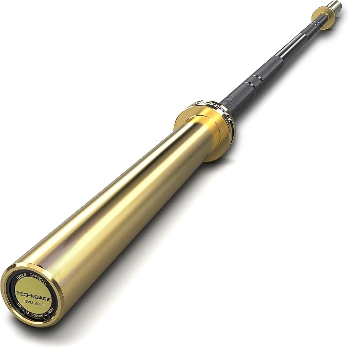 TECHNOAGE 7FT Heat-Treated Alloy Steel Olympic Barbell, 1500LB | 45LB bar with 28mm knurled grip, needle bearings, hard chrome finish, and 2-inch plate fit