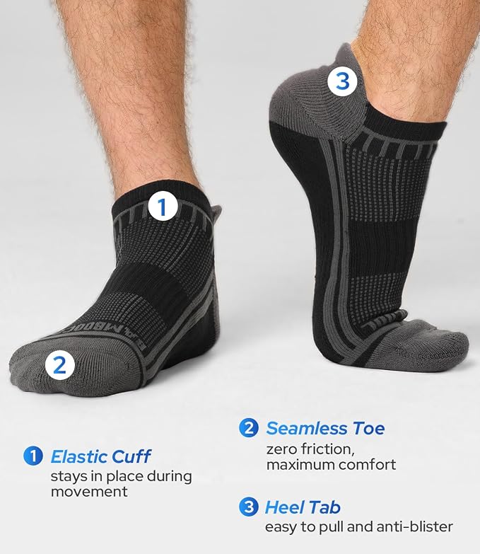 BAMBOO COOL Men's Ankle Socks Moisture Wicking Breathable Odor Control Athletic Cushioned Running Socks Arch Support 8 Pack