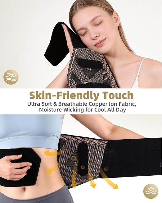 Copper Infused Back Brace for Lower Back Pain Relief, Men & Women(XXL) | Breathable Adjustable Lumbar Support Belt with 6 Reinforced Stays and Lumbar Pad for Herniated disc, Sciatica