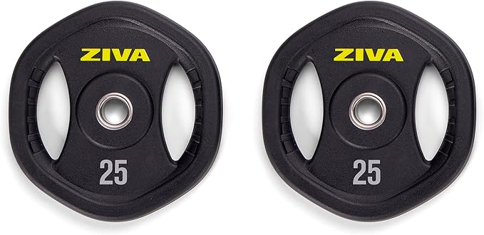 ZIVA 35lb Studio Barbell Weight Set – Adjustable Home Gym Kit with Standard Rubber Urethane Plates, 5' Chrome Bar (1.18" diam) & Collars | Extra Plates Not Included