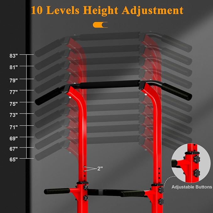 DlandHome Power Tower Pull Up Bar Dip Station,Adjustable Height Dip Stand | Multi-Function Fitness Equipment for Strength Training Home Gym,Stable Steel Frame for Pull Ups Dips Push Ups,Supports 330LBS
