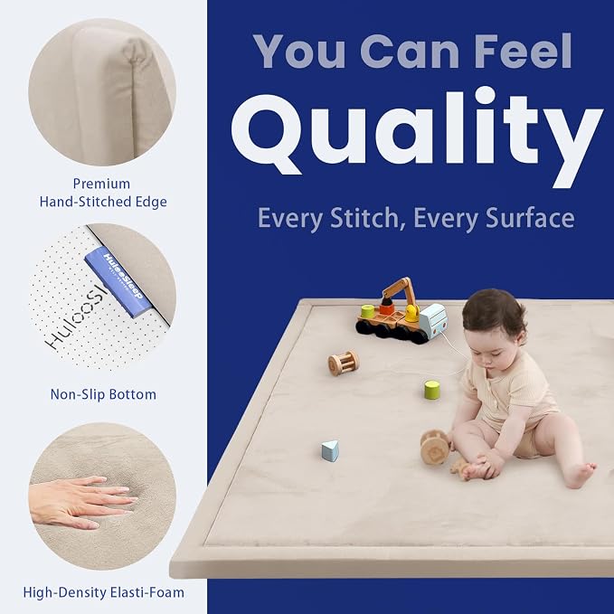 Huloo Sleep 2" Extra Thick Baby Play Mat for Floor,Ultra Soft Elasti Foam Mat for Tummy Time & Crawling,Playpen,Non Slip Nursery Rug for Toddlers,Infants,kids,Tatami Style for Yoga,Playroom(Beige)
