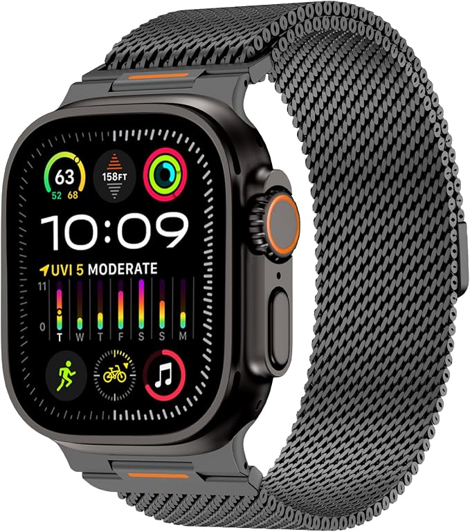 Bands Compatible with Apple Watch Ultra 3/2/1 Band 49/46/45/44mm | Milanese Loop Magnetic Stainless Steel Strap for iWatch Ultra SE 3/2/1 Series 11 10 9 8 7 6 5 4 3 2 1 Men, Dark Gray