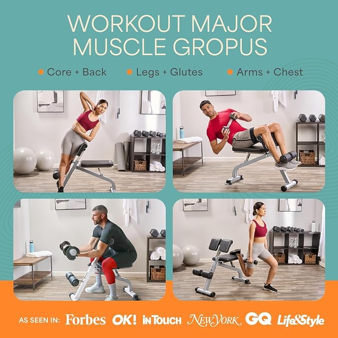 Lifepro SculptTrainer Roman Chair – 20+ Exercises, Foldable, 330 lb Cap | Hyperextension, hip thrusts, sit-ups & back extensions, 10 height positions, padded seat + dual rollers, alloy steel