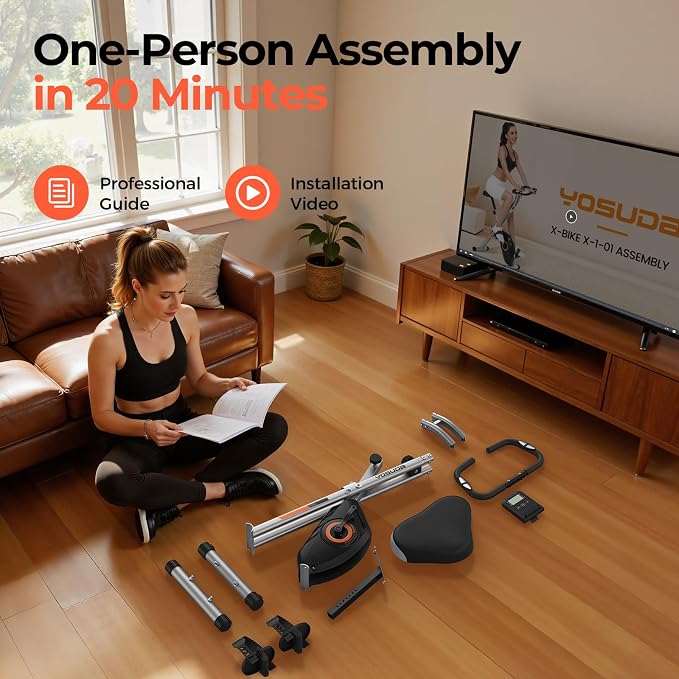 YOSUDA Folding Exercise Bike - 5 IN 1 Foldable Stationary Bike for Home Gym Workout, Upgraded Indoor Cycling Bikes with 6.6 LBS Flywheel, 380 LBS Capacity and 16-Level Magnetic Resistance, Back Support Cushion