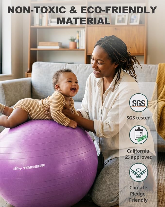 Trideer Yoga Ball for Exercise, Pilates, Core & Balance Training, Stability Ball for Pregnancy & Birthing Prep, Physical Therapy, Daily Stretching, Office Chair for Active Sitting, Quick Pump Included