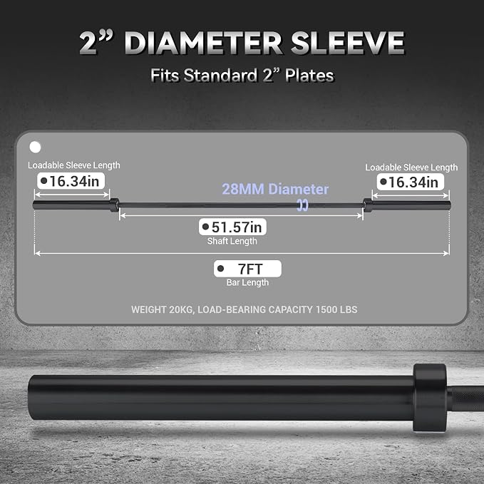 7FT/4 ft Home Gym Barbell Bar – 700LB/1500LB/500LB Capacity, Anti-Slip Knurling, Solid Steel, for Weightlifting, Strength Training