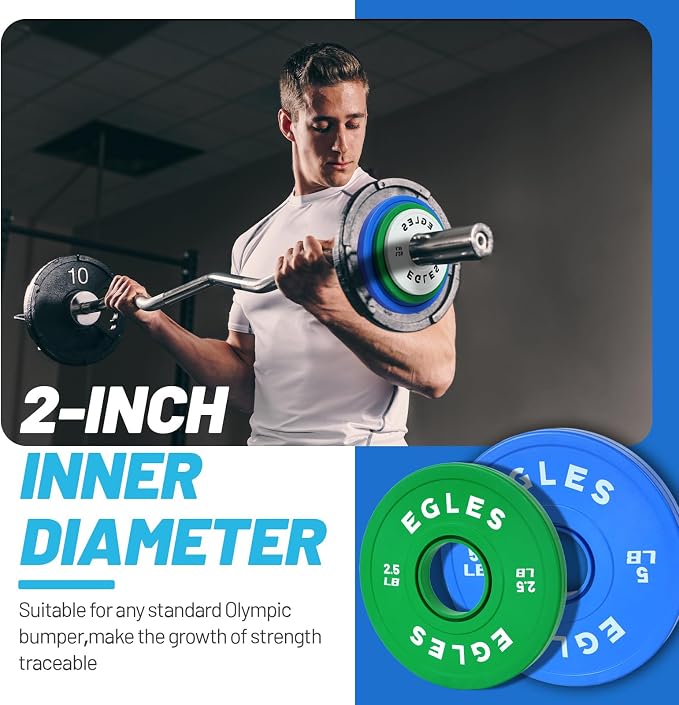 Egles Change Plates Set 1.25LB, 2.5LB, 5LB - Rubber-Coated Weight Plates in Pairs, Olympic Bumper Plates, Color-Coded, IWF Standard, Fit 2-Inch Barbells Strength Training Weight Plates Gym & Fitness