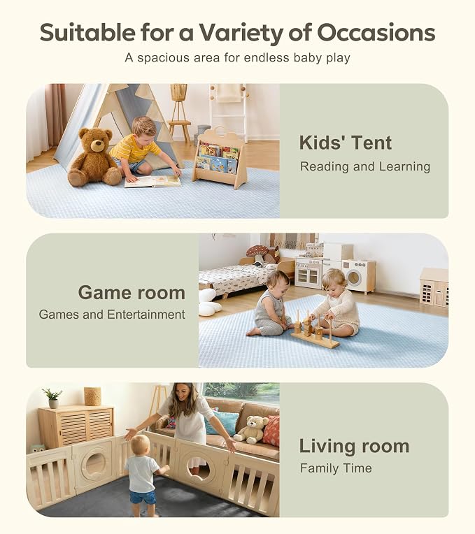 Mallify 1.3" Thick Cooling Baby Play Mat, 50''x50'' Playpen Mat with Removable & Washable Cover, Soft Crawling Playmat for Foor, Non-Slip Backing for Kid, Toddlers and Infants