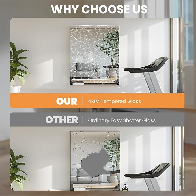 pertetey Home Gym Mirror, 56X16 Inch(Each)-2Pack Large Frameless Tempered Glass Full Body Wall Mounted for Yoga, Exercise, Dance Studio