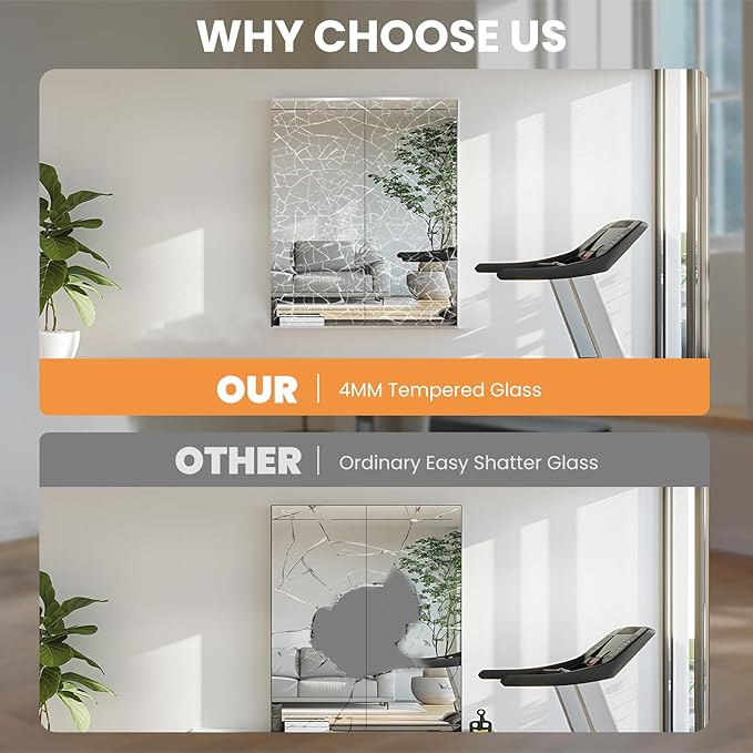 pertetey Home Gym Mirror, 48X32 Inch(Each)-2Pack Large Frameless Tempered Glass Full Body Wall Mounted Mirror for Gym, Yoga, Exercise, Dance Studio