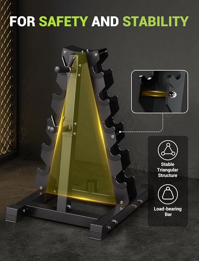 YOLEO Dumbbell Rack Stand Only, 1100LBS Heavy Duty Weight Rack for Home Gym, Adjustable 3-Tier Weight Storage Rack for Dumbbells, Barbells, Kettlebells & Weight Plates, Compact Workout Equipment Organizer