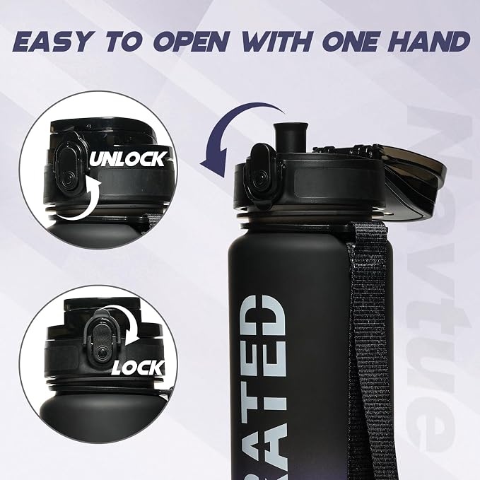 Water Bottle 32 oz Motivational Time Marker Tritan Bottle | BPA-free Tritan water bottle with time marker leakproof Lightweight portable Easy Clean Brush for Gym, Travel, School, Office