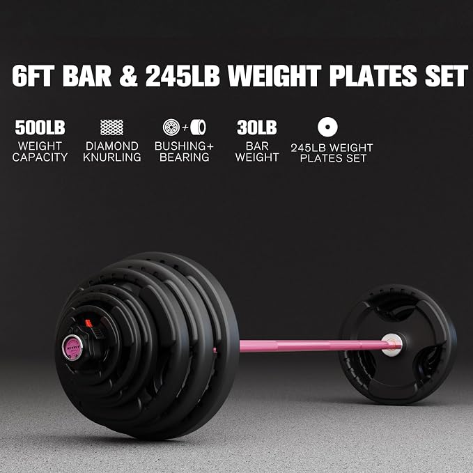 RitFit Barbell Weight Set - 4/6FT Olympic Barbell with Weight Plates (55-115LB Total) - Weightlifting Equipment for Squats, Curls, Deadlifts, Presses, Hip Thrusts