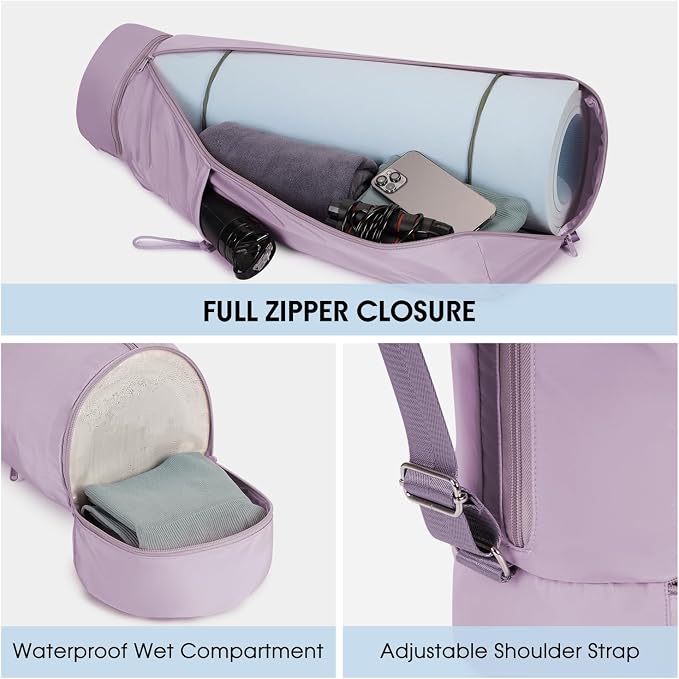 sportsnew Yoga Mat Bag, Full Zip Cargo Yoga Mat Carrier Bag with Drawstring Water Bottle Pocket and Bottom Wet Pocket, Exercise Yoga Mat Carrier Holder Multi-Functional Storage Bag Patent Pending