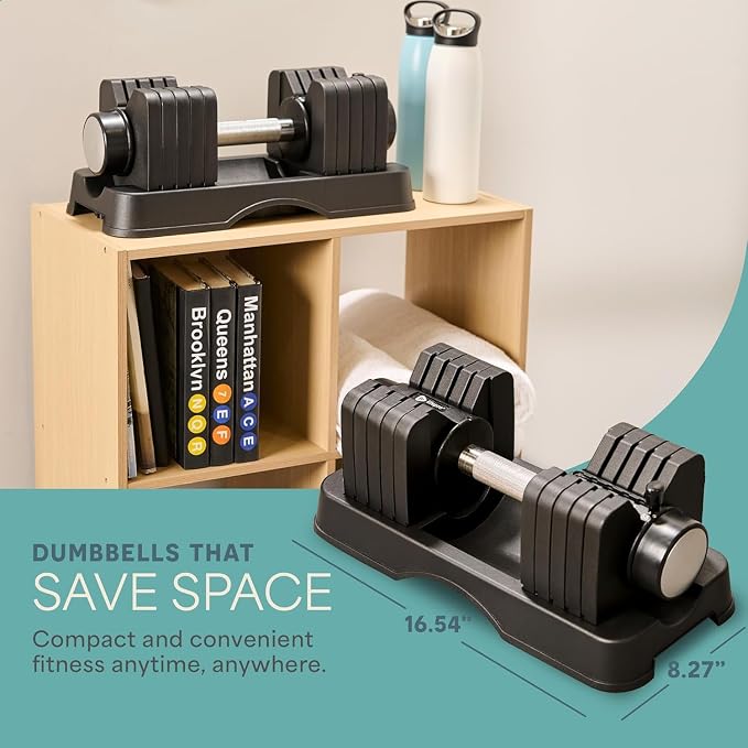 LifePro Adjustable Dumbbells, Single or 2pcs, Up to 55 lbs & 3-in1 option | Quick-change weight system with included rack — available in options from 2.5 to 55 lbs for every fitness level