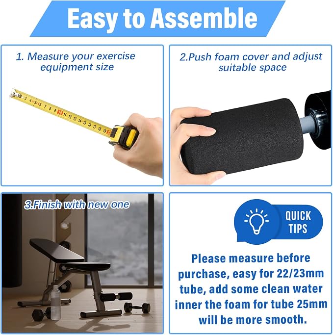 Deekin 4 Pcs Foam Foot Pad Rollers Buffer Tube Cover for Exercise Machine Home Gym Equipment Replacement Pads for Leg Extension Weight Bench Inversion Table(0.87 x 3.15 x 8.66 Inches)