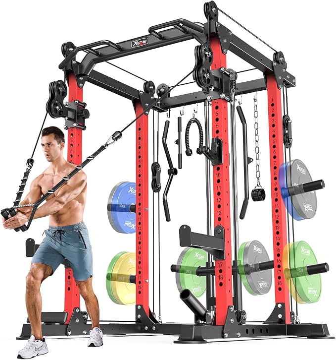 Power Rack Power Cage Multi-Function Squat Rack with Cable Crossover System Selectable More Training Attachment Power Rack for Garage & Home Gym