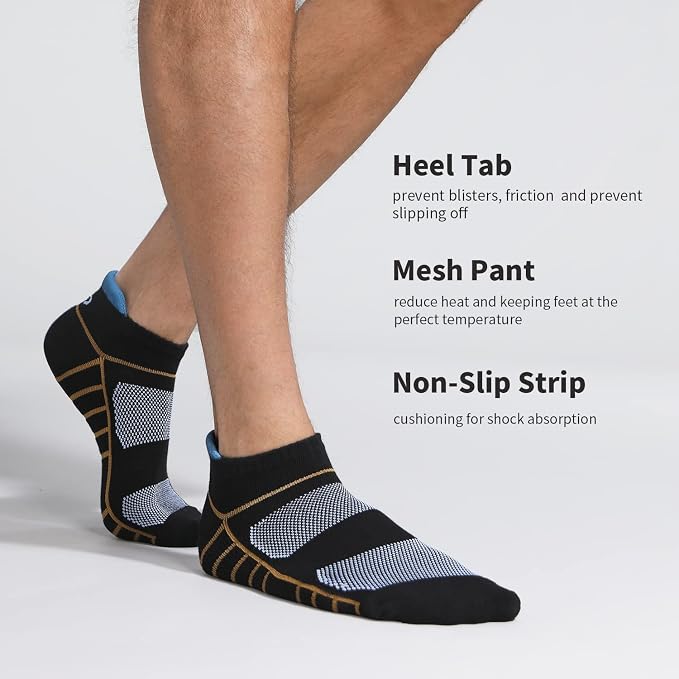 Lapulas Athletic Running Ankle Socks, Low Cut Cushioned Anti-Blister Tab Sports Socks Men Women 6Pairs