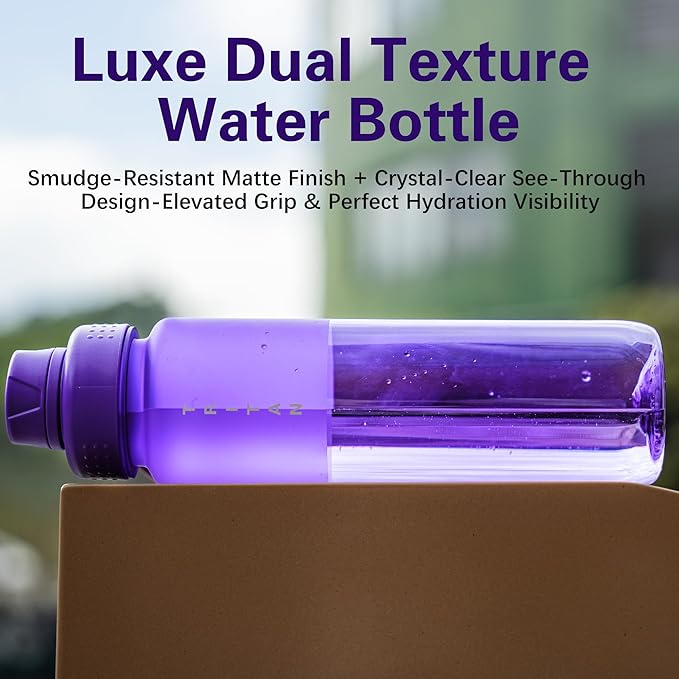 OLDLEY 32 oz Water Bottle with Handle, BPA-Free Tritan Reusable Sports Water Bottle with Leak-Proof Dust Lid, Wide Mouth, Cup Holder Friendly, Half Frosted Clear Bottle for Gym, Travel, Work,Purple
