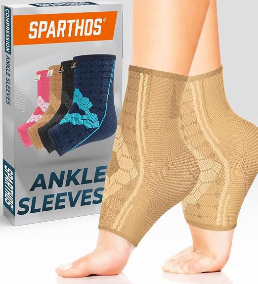 Sparthos Ankle Brace for Women & Men, Foot Compression Sleeve - Beige-S