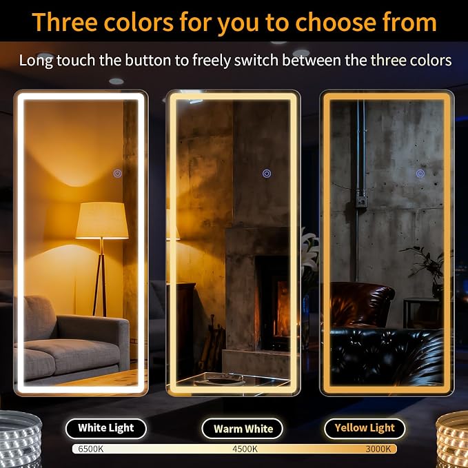 LED Full Length Mirror 32 x 71 Inch for Party Wedding | Floor Mirrors with Dimming &3 Color Lighting LED Mirrors Full Body with Stand for Bedroom Dressing Room Rect